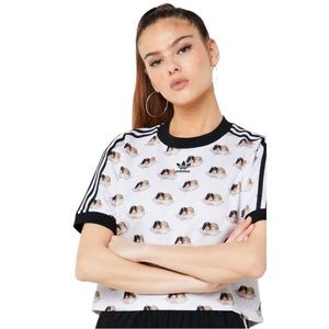Adidas x Fiorucci All Over Angels Cherub Crop T-Shirt Top Size Small​